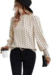 Elegant Mock Neck Ruffle Top unique Ash Print– Women's Stylish Statement Blouse